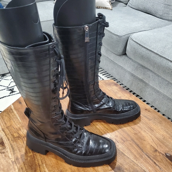 Zara croc print lace up combat boots - Picture 4 of 8